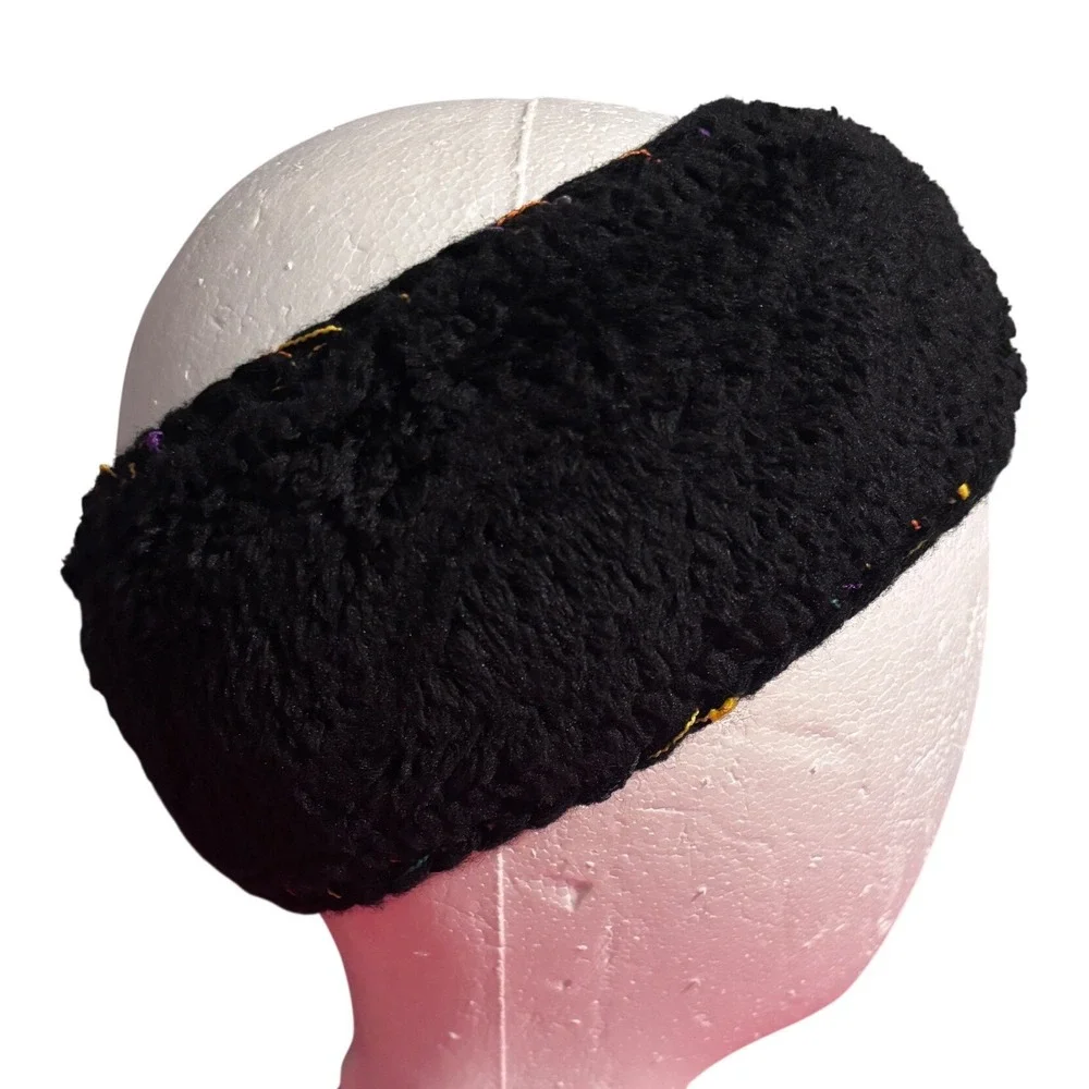 MOK Cable Knit Headband Women OS Black Multi Confetti Excellent Fleece Lined‎